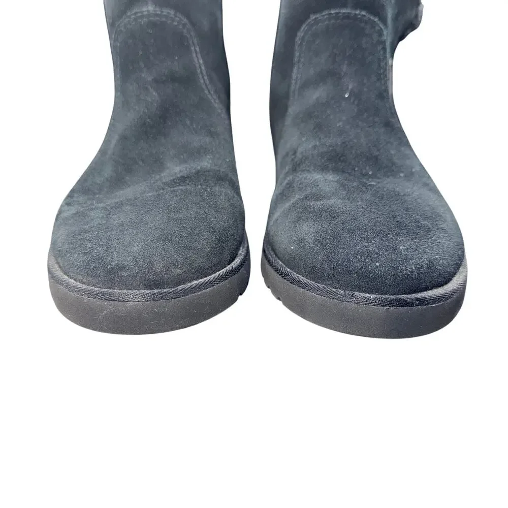 UGG Lorna Mini Zip Boots Black Suede Shearling Womens 8.5 Waterproof